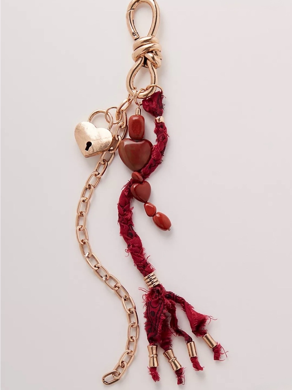 Free People Semi Precious Charmed Strand Bag Charm Lobster Clasp Burnt Red , NWT
